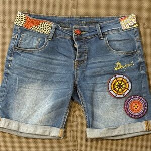 Desigual Blue Jean Shorts with Embroideries